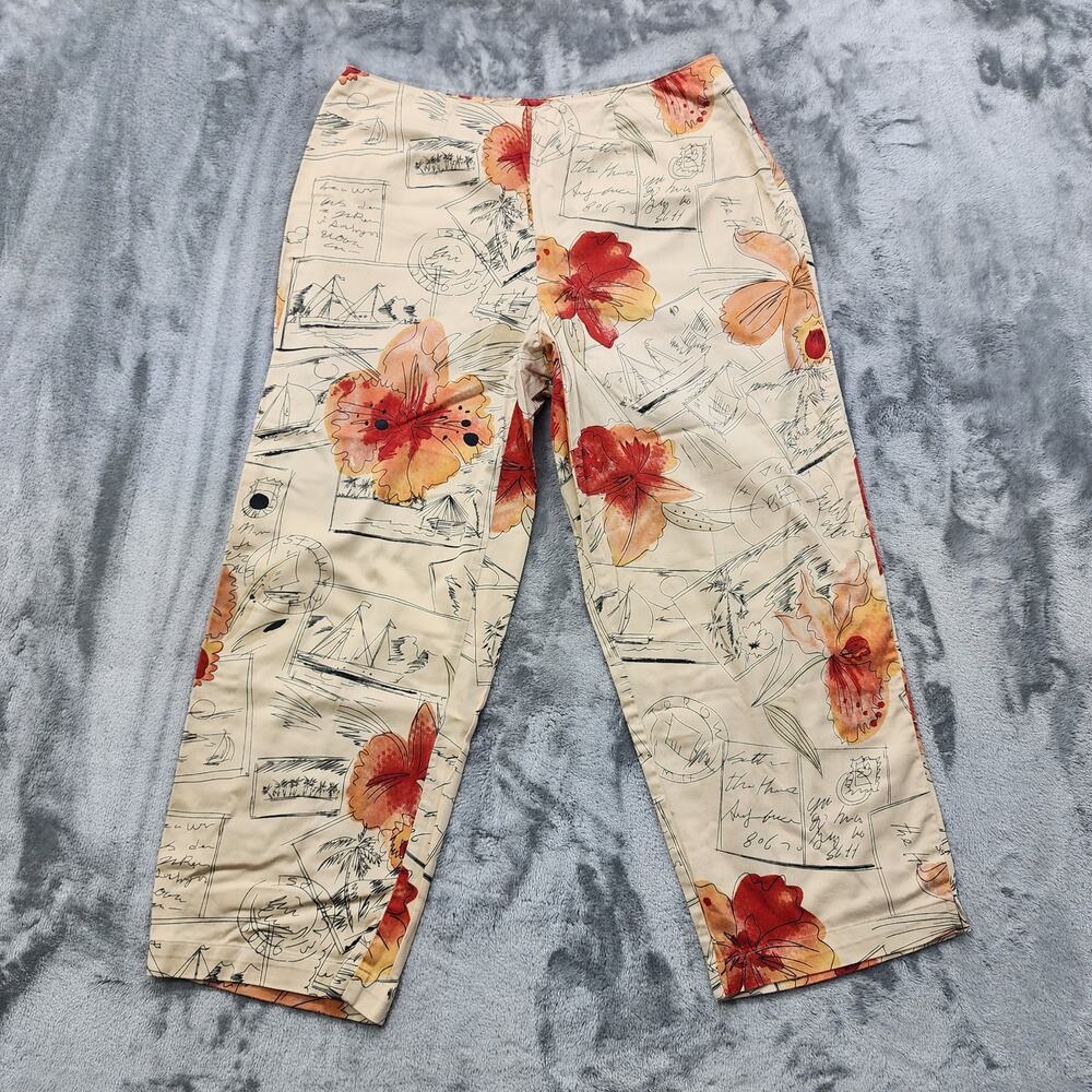 Hearts of Palm Pants Womens 8 Orange Floral‎ Tropical Stretch Cotton Capri Zip